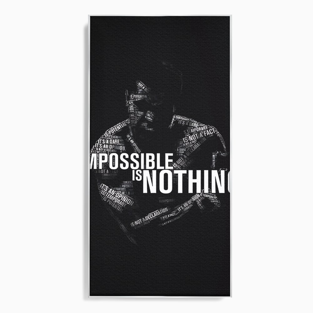 Tablou canvas cu tablou canvas cu silueta masculina si text motivational, in rama de aluminiu argintiu